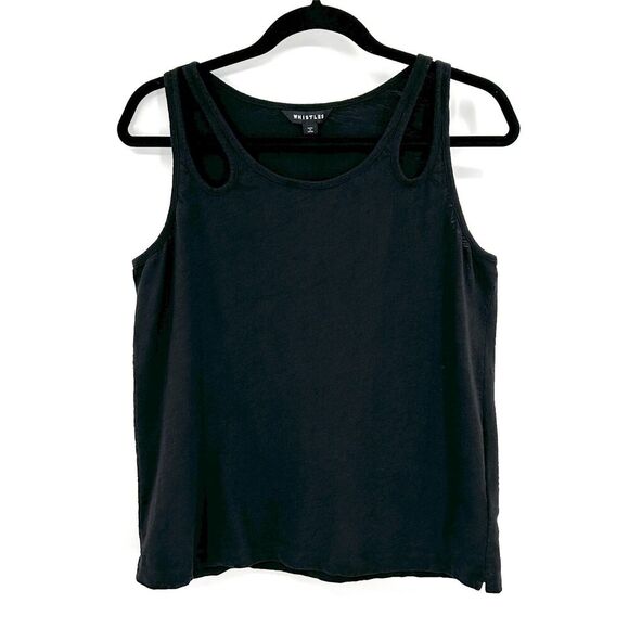 WHISTLES Women Black 100% Organic Cotton Cut Out Sleeveless Boxy Tank Top Medium - Picture 1 of 5